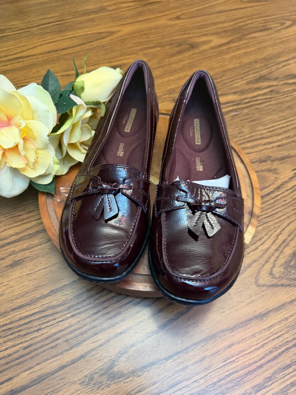 Clarks Women's Burgundy Patent Tassel Loafers